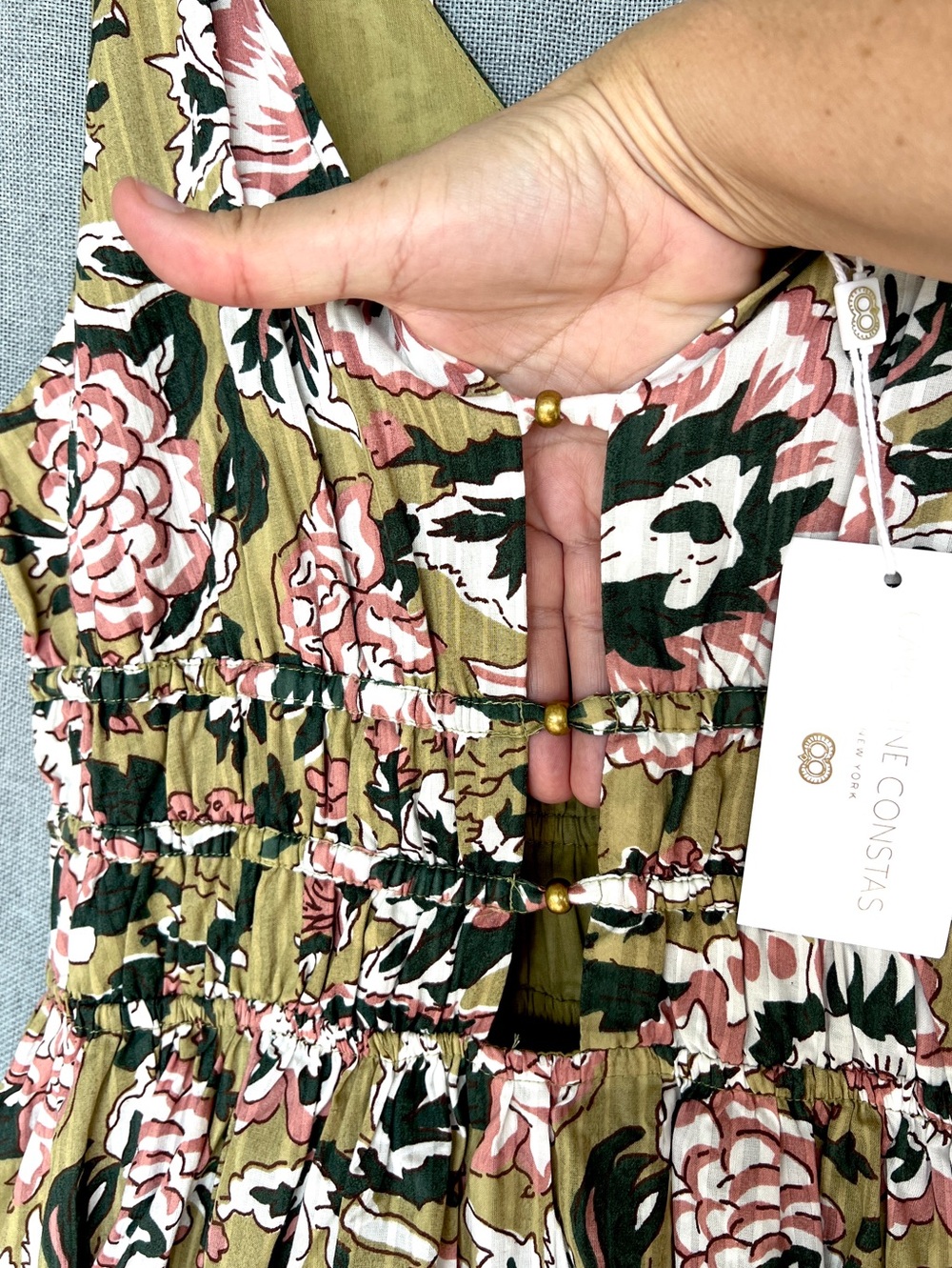 Caroline Constas Midi floral sundress olive dark green pink white size L - Picture 7 of 15